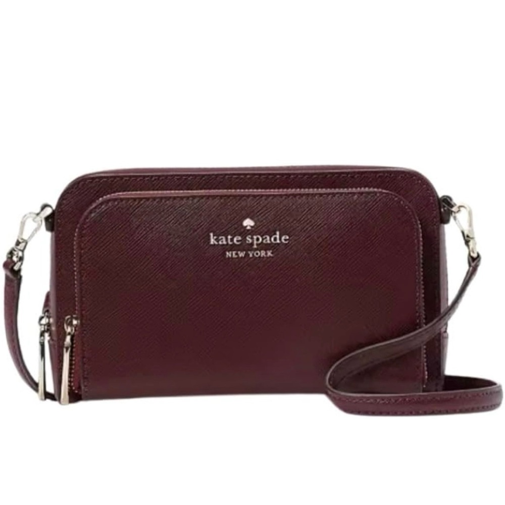 Kate Spade Staci Dual Zip Around Leather Crossbody Deep Berry Never used
